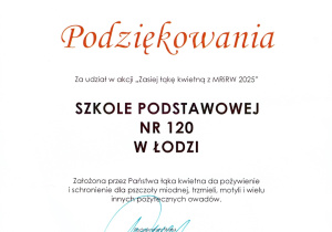 Podziękowanie za udział w akcji Ministra Rolnictwa i Rozwoju Wsi.