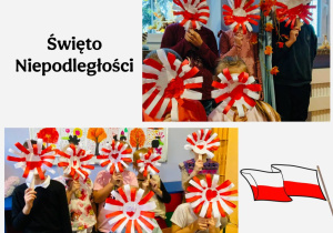 dzieci prezentują pracę plastyczną - kwiat w barwach narodowych