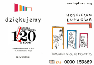 Podziękowanie za udział w zbiórce rzeczy do hospicjum