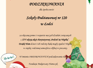 Podziękowanie za udział w akcji "Podziel się wigilią"