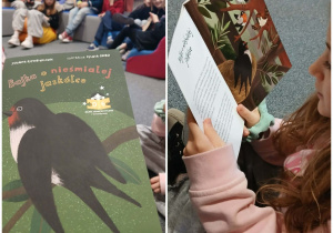 dzieci w trakcie czytania opowiadana o nieśmiałej jaskółce