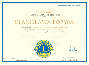 Uczeń naszej szkoły laureatem stypendium SCHOOL LEADER OF THE YEAR