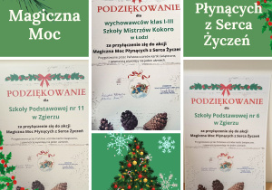 podziękowania dla szkół biorących udział w akcji Magiczna Moc Płynących z Serca Życzeń
