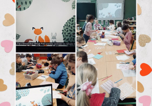 Dzieci słuchają audiobooka i tworzą kartki walentynkowe. Kartki walentynkowe.