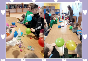 Dzieci tworzą gniotki antystresowe z wykorzystaniem mąki i balonów