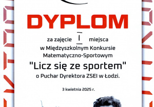 I miejsce w Międzyszkolnym Konkursie Matematyczno - Sportowym "Licz się ze sportem"