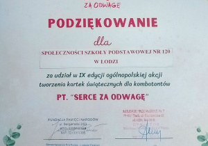 Podziękowanie za Udział w Akcji "Serce za Odwagę"