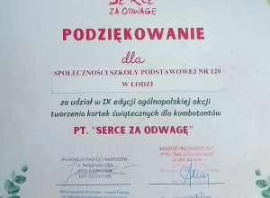 Podziękowanie za Udział w Akcji "Serce za Odwagę"
