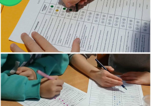 dzieci wykonują zadania w ramach pracy z bajką terapeutyczną