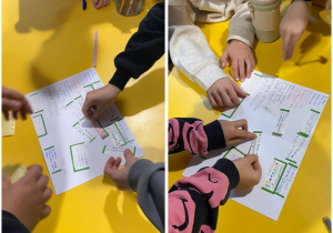 dzieci wykonują zadania w ramach pracy z bajką terapeutyczną