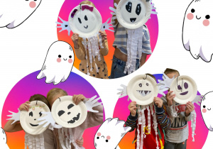 Uczniowie prezentujący wykonaną pracę plastyczną