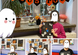 Uczniowie prezentujący wykonaną pracę plastyczną