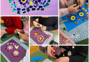 Uczniowie podczas wykonywania pracy plastycznej