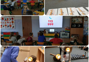 uczniowie klas trzecich podczas zajęć z udzielania pierwszej pomocy