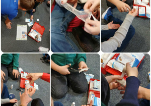 uczniowie klas trzecich podczas zajęć z udzielania pierwszej pomocy