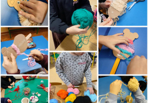 dzieci wykonują pracę plastyczną - miś