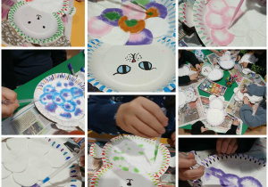 dzieci wykonują pracę plastyczną - miś