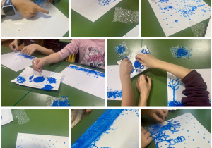 uczniowie podczas zajęć plastycznych