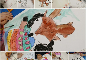 dzieci wykonują pracę plastyczną - sarenka