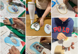 dzieci podczas przygotowywania rękodzieła na kiermasz