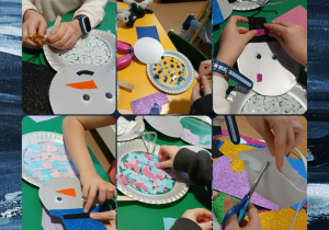 realizacja pracy plastycznej - bałwanek z papierowego talerzyka