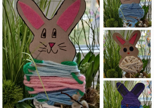 zajączki z kartonu i włóczki