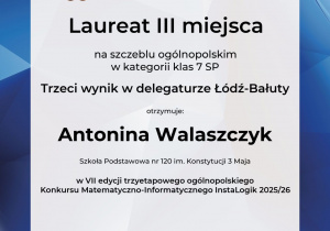Sukces naszych uczniów w Ogólnopolskim Konkursie Matematyczno - Informatycznym INSTALOGIK
