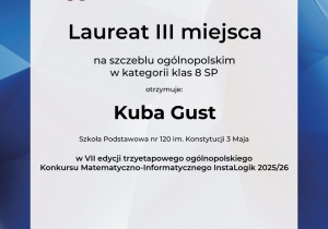 Sukces naszych uczniów w Ogólnopolskim Konkursie Matematyczno - Informatycznym INSTALOGIK