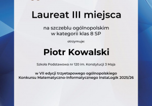 Sukces naszych uczniów w Ogólnopolskim Konkursie Matematyczno - Informatycznym INSTALOGIK