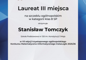 Sukces naszych uczniów w Ogólnopolskim Konkursie Matematyczno - Informatycznym INSTALOGIK