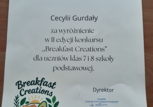II Wojewódzki Konkurs Gastronomiczny w języku angielskim - Breakfast Creations dla uczniów klas VII-VIII