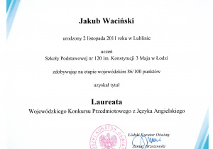 Laureat Wojewódzkiego Konkursu Przedmiotowego z Języka Angielskiego