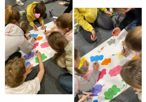 dzieci biorą udział w zajęciach edukacyjnych z bajką terapeutyczną