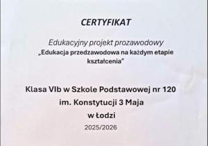 Udział uczniów w ogólnołódzkim projekcie “Edukacja przedzawodowa na różnym etapie kształcenia”