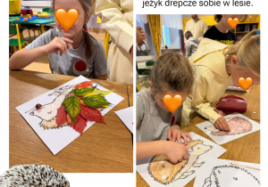 dzieci wykonują jesienną pracę plastyczną - jeż