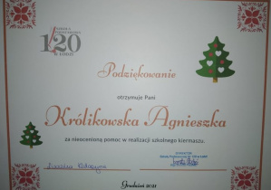 podziękowanie p. Królikowska Agnieszka