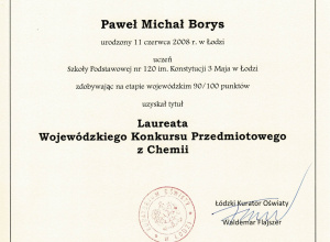 Laureat i Finalistka Wojewódzkiego Konkursu Przedmiotowego z Chemii