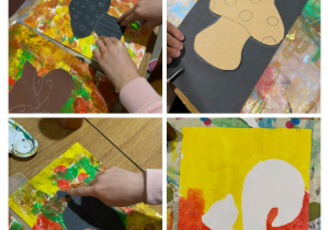 prace plastyczne dzieci - jesień malowana farbami plus elementy z tektury foto 1
