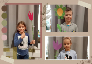 dzieci prezentują wykonane przez siebie kwiaty foto 2