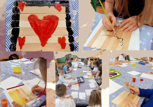 dzieci malują dowolną ilustrację na podłożu z drewnianych szpatułek foto 2