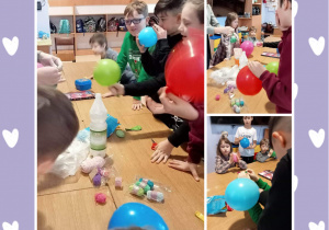 Dzieci tworzą gniotki z wykorzystaniem mąki i balonów