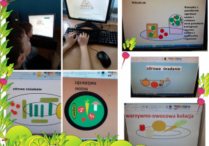 dzieci podczas zajęć komputerowych zapoznają się z piramidą zdrowego żywienia i tworzą propozycję zdrowych posiłków w programie Paint