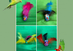Ptaki z plasteliny i kolorowych piórek