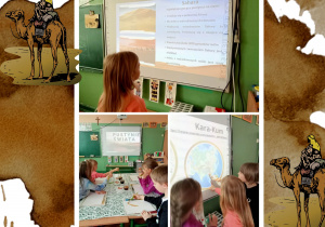 dzieci zapoznają się z prezentacją na temat wybranych pustyń na świecie, lokalizując je na mapie świata