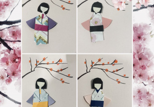 Wizerunki Japonek wykonane sztuką origami.