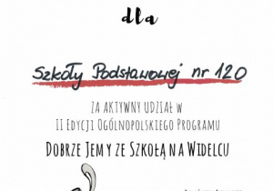 certyfikat Dobrze Jemy ze Szkołą na Widelcu