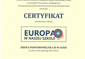 certyfikat Europa w Naszej Szkole 2012