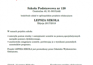 certyfikat Lepsza Szkoła 2018