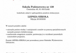 certyfikat Lepsza Szkoła 2020