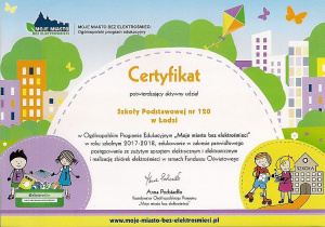 certyfikat Moje miasto bez elektrośmieci 2018